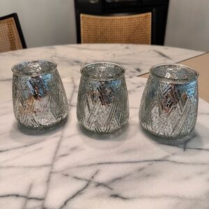 Silver Mercury Glass Candle Holders – Set of 3 | Tea Light or Votive Size